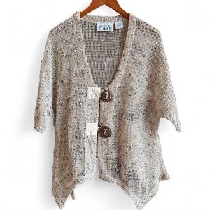 Vintage Womens Short Sleeve Net Top Lagenlook Art Nautical indie boho large